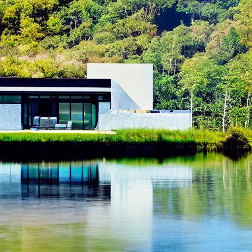 Prompt: Modern luxury lakeside house, abstract