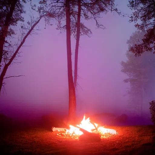 Prompt: orc camp bonfire purple fog nighttime