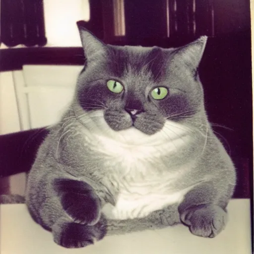 Image similar to extremely obese cat, polaroid photo,