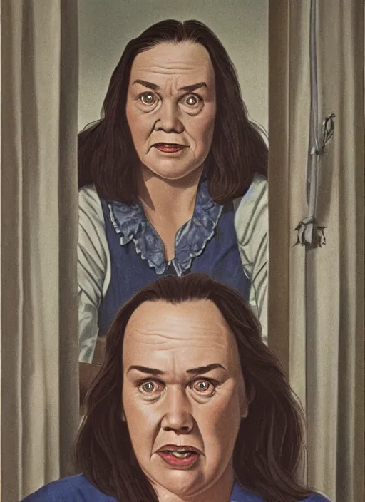 Prompt: Illustration of Annie Wilkes from Misery (1990) by Bill Medcalf, detailed