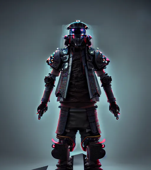 Image similar to complex 3 d render, hyper detailed, cyberpunk android street samurai, samurai armor plate, japanese patterns, digital portrait, elegant, hyper realistic, techwear clothing, octane render, darriel diano style, volumetric lighting, 8 k post - production, artstation hq, unreal engine 5, unity engine