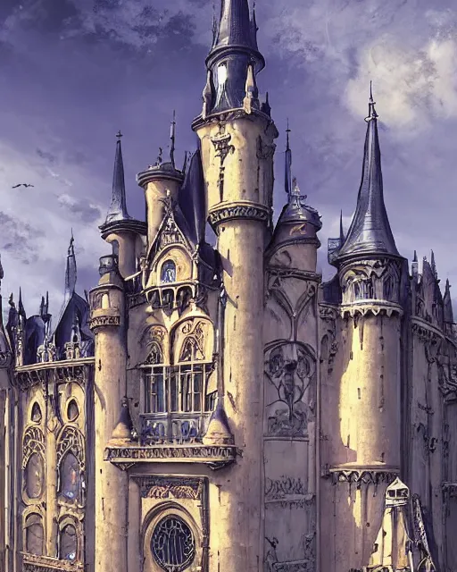 Image similar to haunted gothic castle highly detailed art nouveau rococo architecture detailed matte painting, atmosphere, dramatic lighting, epic composition, close up, low angle, wide angle, by miyazaki, nausicaa ghibli, breath of the wild