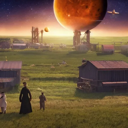 Image similar to amish farming on a space station in the expanse universe, firefly universe.