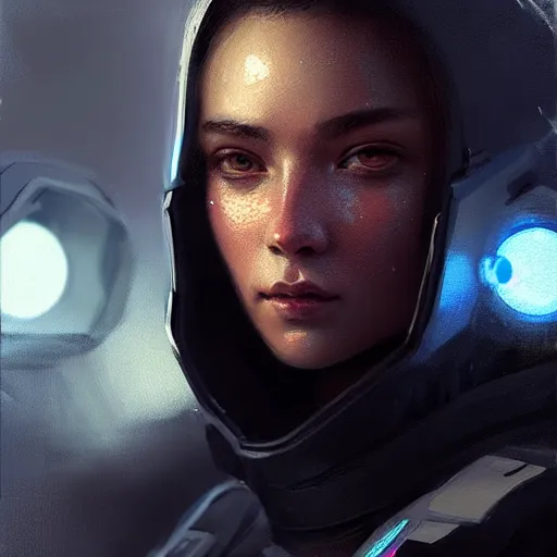 Prompt: future soldier, tech wear, glowing lights, scifi, concept art oil painting, portrait ethereal by jama jurabaev, greg rutkowski extremely detailed, brush hard, artstation, soft light