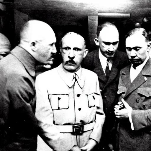 Prompt: hitler congregating with modern hip hop artists, recording in front of a studio microphone, shot on iphone