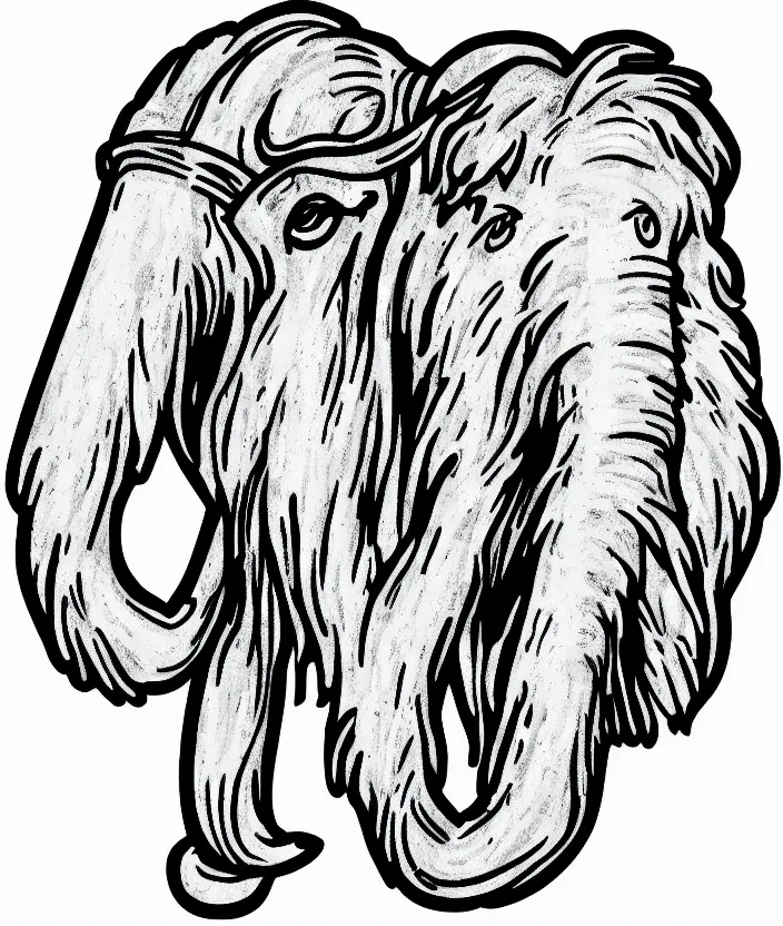 Image similar to stylized wooly mammoth sports logo!!! sketch!!!, black and white