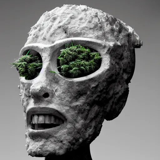 Image similar to an amazing deep portrait of a robot made of marijuana and marble, intricate detail, volumetric lighting, 8 k, photorealistic, digital art trending on artstation