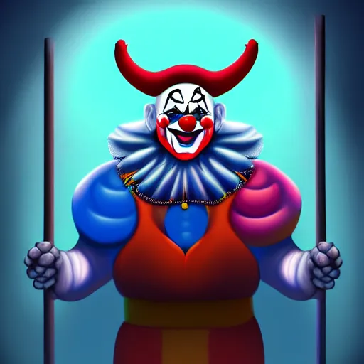 Image similar to buff wizard clown, digital painting, digital art, artstation, devian art, 4 k, hd