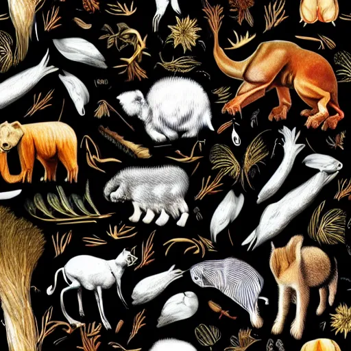 Image similar to animals and plants on a black background, wallpaper, Illustration, Anatomical Drawing, Painting