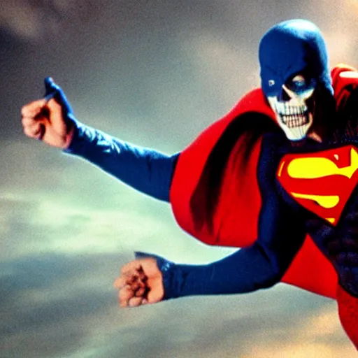 Image similar to movie still of skeletor as superman