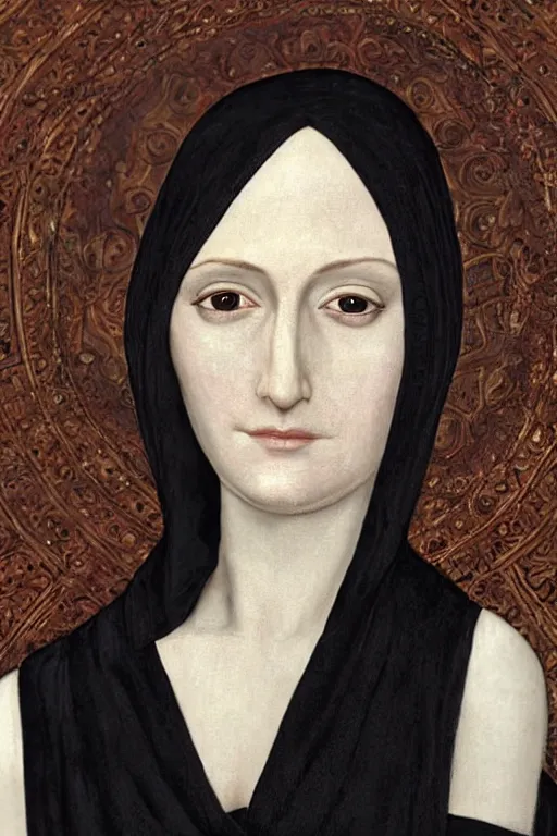 Image similar to hyper - realistic close - up portrait of a medieval woman, pale skin, in a black silk robe, in the сaravaggio style