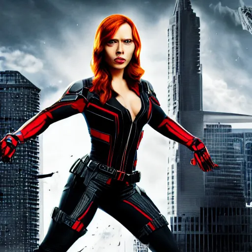 Image similar to dwayne the rock johnson as black widow, marvel, movie, photo, hyperdetailed, sharp focus,