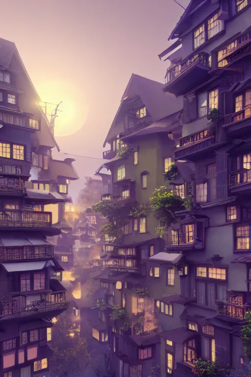 Image similar to stacked houses, solarpunk, francois schuiten, studio ghibli, octane render, 4 k