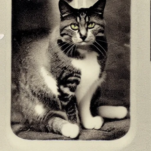 Image similar to standard issued cat in an emergency package in world war I. world war I photography. high resolution. grainy photo. W-1024