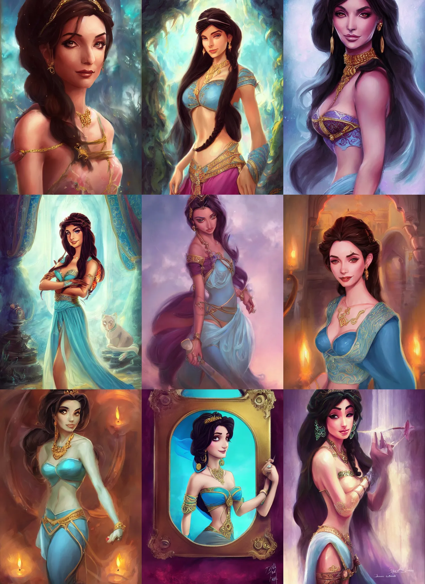 Prompt: a portrait of princess jasmine, in style of Lise Deharme and Krentz Cushart