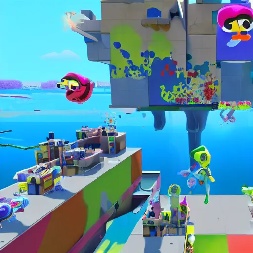 Image similar to Splatoon as a Fall Guys game, in game screenshot, realistic game engine