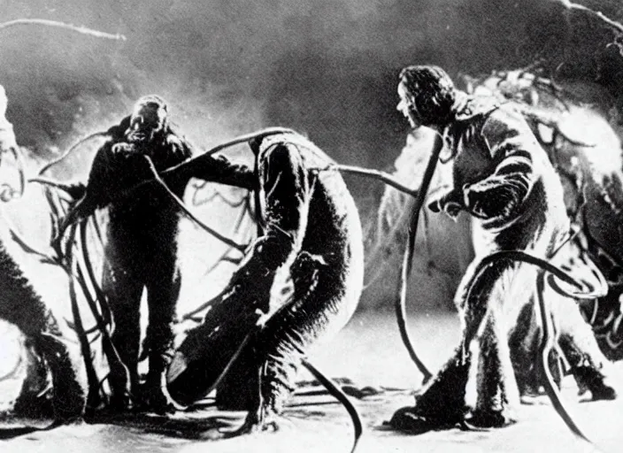 Prompt: scene from the 1912 science fiction film The Thing