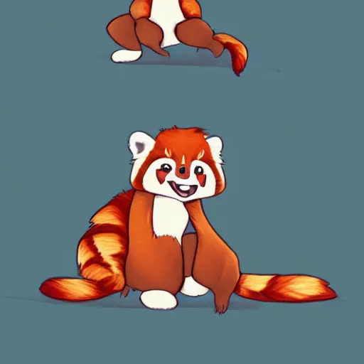 Image similar to cute cartoon drawing of a female anthro red panda waking up from bed yawning and stretching, trending on artstation