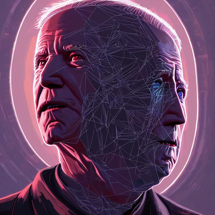 Prompt: portrait of joe biden as a glowing eyed dark wizard saving democracy in washington dc. intricate abstract. intricate artwork. by tooth wu, wlop, beeple, dan mumford. octane render, trending on artstation, greg rutkowski very coherent symmetrical artwork. cinematic, hyper realism, high detail, octane render, 8 k, iridescent accents