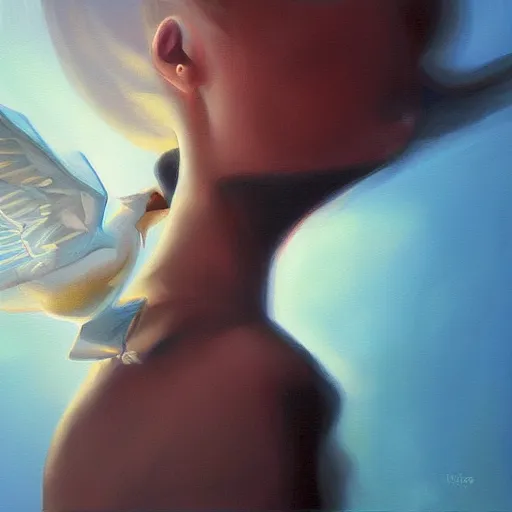 Image similar to learning to fly, first person point of view, realisting painting, artgerm, james raiz