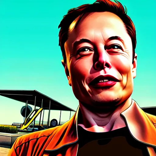 Image similar to elon musk in gta v, cover art by stephen bliss, boxart, loading screen