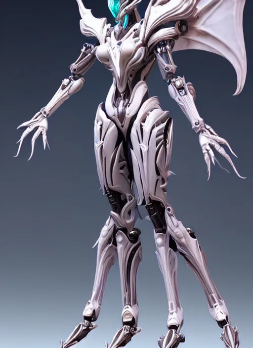 Image similar to extremely detailed goddess shot, front shot, low shot, of a beautiful saryn warframe, that's a giant beautiful stunning anthropomorphic robot female dragon with metal cat ears, posing elegantly, detailed sharp robot dragon claws, sharp clawed robot dragon feet, thick smooth warframe legs, streamlined white armor, long elegant tail, detailed warframe fanart, destiny fanart, high quality digital art, giantess art, furry art, 3D realistic, warframe art, Destiny art, furaffinity, DeviantArt, artstation, 8k HD, octane render