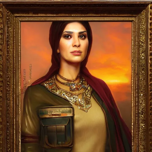 Image similar to portrait of an iraqi woman ( 3 5 ) from iraq in 2 0 2 1, an oil painting by ross tran and thomas kincade