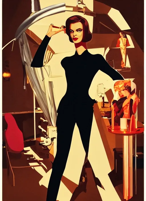Image similar to Daria Strokous as a Bond Girl in a Retro James Bond movie poster in style of anime, cinematic, Makeup by Pat McGrath, realism, Greg rutkowski, 1990s