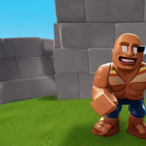 Image similar to screenshot from roblox game dwayne the rock johnson as roblox character