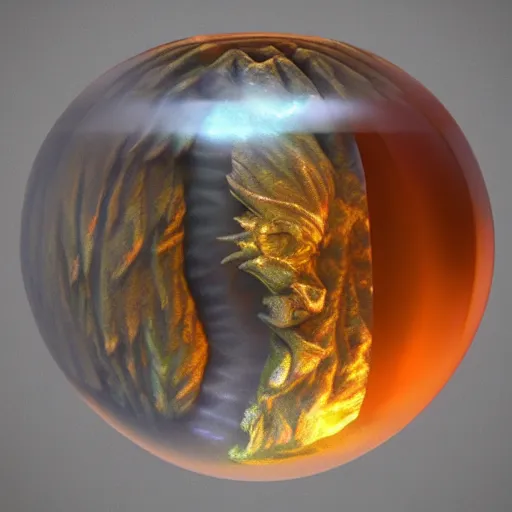 Prompt: a realistic crystal dragon ball, concept art, trending on artstation 3 d.
