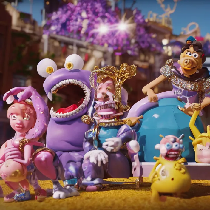 Image similar to jeff koons hip hop bauhaus style street sharks sailor moon wearing diamond grillz and a ton of bussdown iced gold bling in wallace & gromit strata - cut claymation, ultra realistic, concept art, intricate details, serious, highly detailed, photorealistic, octane render, 8 k, unreal engine