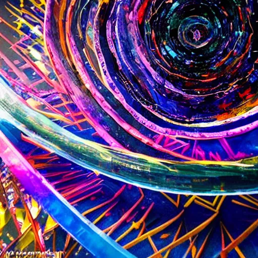 Prompt: Liminal space in outer space, colorful kinetic art