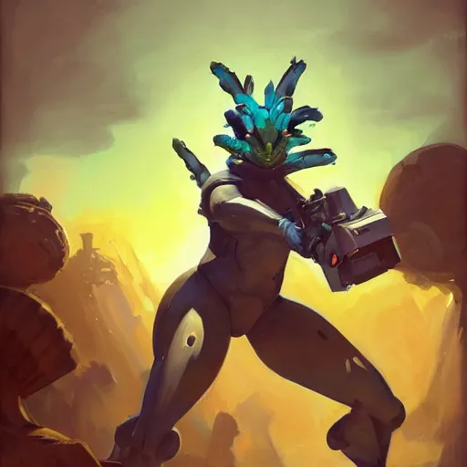 Image similar to greg manchess portrait painting of partially armored venusaur as overwatch character, medium shot, asymmetrical, profile picture, organic painting, sunny day, matte painting, bold shapes, hard edges, street art, trending on artstation, by huang guangjian, gil elvgren, ruan jia, greg rutkowski, gaston bussiere