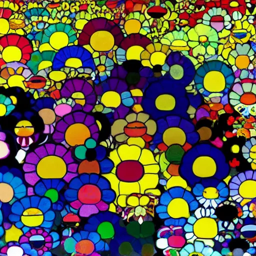 Image similar to silhouette of head exploding into flowers, bright colors, Takashi Murakami, Minimalist,