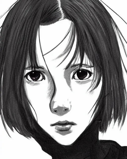 Image similar to Millie Bobby Brown in black and white anime