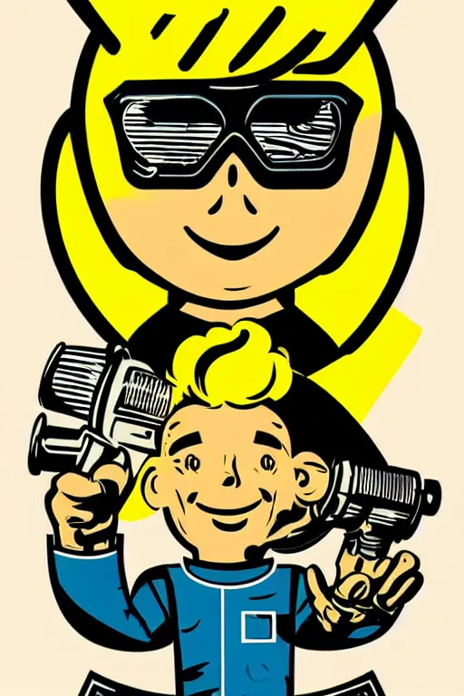 Image similar to fallout 7 6 retro futurist illustration art by butcher billy, sticker, colorful, illustration, highly detailed, simple, smooth and clean vector curves, no jagged lines, vector art, smooth andy warhol style