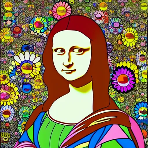 Image similar to mona lisa in the style of takashi murakami, in the style of takashi murakami, in the style of takashi murakami, in the style of takashi murakami, in the style of takashi murakami