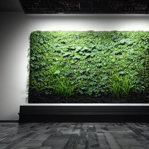 Image similar to two seats made of plants in a completely black room, hyperrealistic, concept art, octane render, unreal engine 5, trending on artstation, high quality, highly detailed, 8 k hdr, no lighting, path traced, black background, bloom, high coherence, symmetrical, high contrast, digital art, serene landscape, cinematic