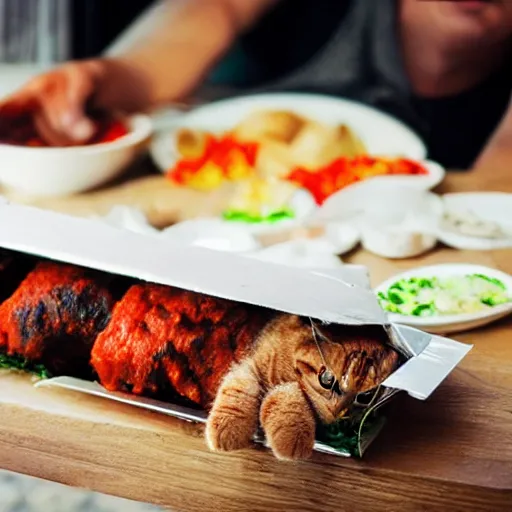 Image similar to cat - kebap - hybrid, animal photography, food photography, delivery service