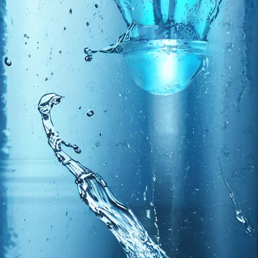 Prompt: a bottle of water falling through the depths of despair, artstation