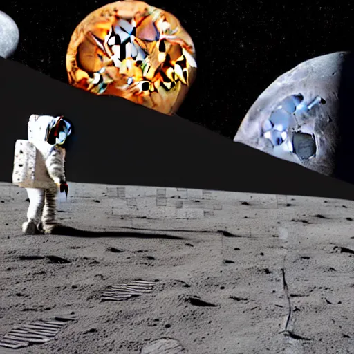 Image similar to a realistic matte painting of a dj with turntable play music on the moon, detailed, 8 k,