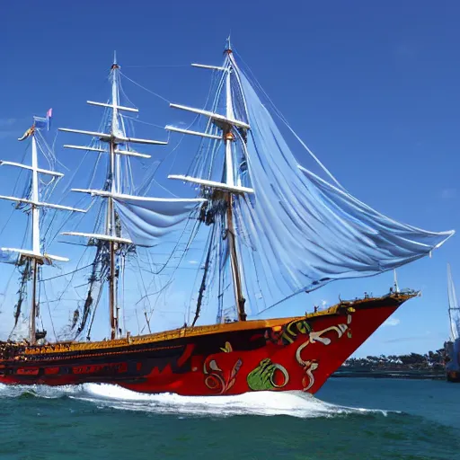 Image similar to fantasy ship sailing through Auckland Harbor