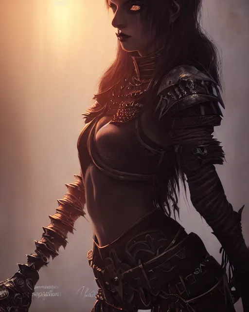 Prompt: Beautiful art portrait of a goth girl as a fantasy warrior in a dungeon, atmospheric lighting, intricate detail, cgsociety, hyperrealistic, octane render, RPG portrait, ambient light, dynamic lighting