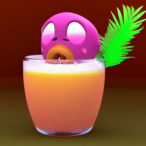 Prompt: 3D render of Kirby sipping a tropical drink