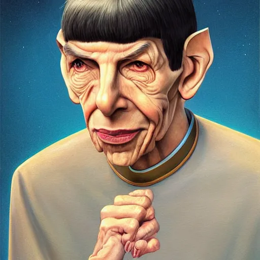 Prompt: young Leonard Nimoy as Spock Funny cartoonish by Gediminas Pranckevicius H 704 and mort drucker Tomasz Alen Kopera, masterpiece, trending on artstation