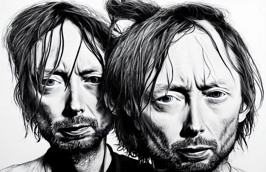 Prompt: thom yorke portrait, in the style of kim jung gi