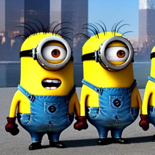 Prompt: the minions laughing at 9/11