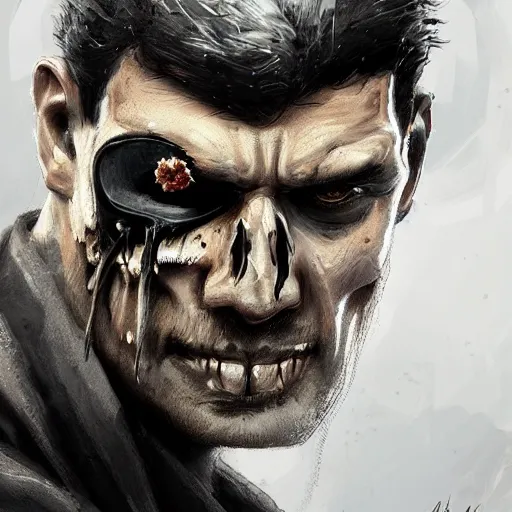 Image similar to portrait of old frank castle the punisher, skull face paint, intricate, elegant, highly detailed, centered, grungy, digital painting, artstation, concept art, smooth, sharp focus