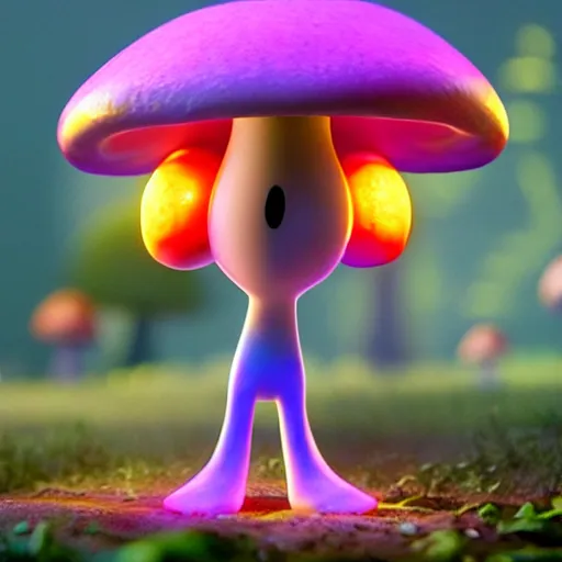 Prompt: glowing mushroom character. pixar.