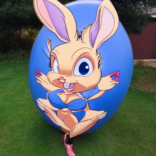 Image similar to lola bunny inflated by an air compressor